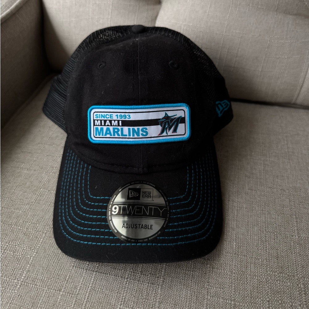MLB Miami Marlins New Era 9TWENTY Patch Cap Adjustable Mesh Trucker Hat - NWT